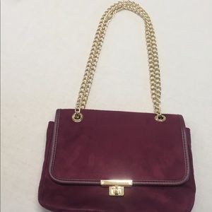 Express purse, burgundy/purple w/gold accents and chain, never used, microfiber
